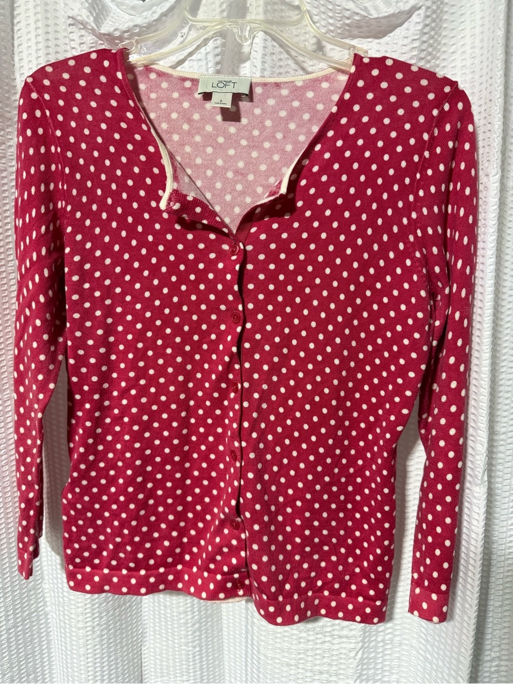LOFT Women's hot pink Polka Dot Button lightweight Cardigan sweater size small